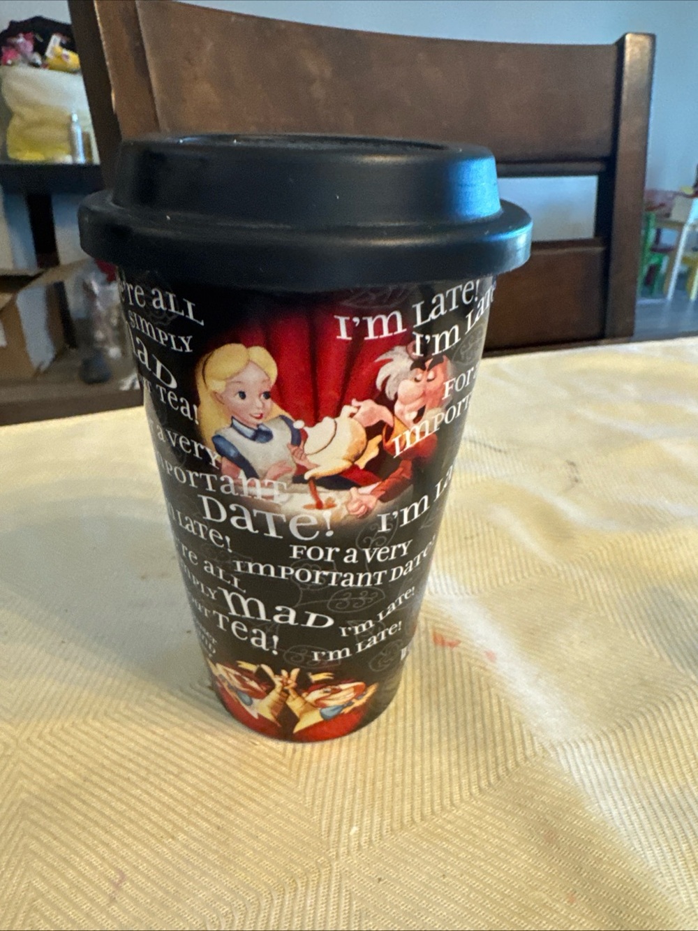 Alice in Wonderland Black Travel Mug with Lid